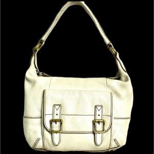 VINTAGE FOSSIL IVORY GENUINE LEATHER MEDIUM HOBO TOTE SHOULDER BAG HANDBAG PURSE